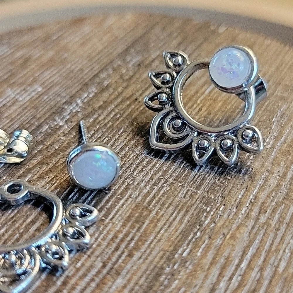 💥RESTOCKED💥Zen Lotus Silver and Opalescent Moonstone Jacket Earrings - Picture 4 of 5